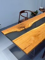 Plateau de table en bois massif de chêne français de haute qualité et résine époxy transparente noire - Premium pour salle à manger et bureau