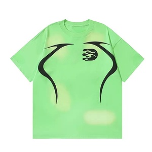 เสื้อยืดแขนสั้นทรงโอเวอร์ไซส์ลายดาว สไตล์วินเทจสตรีทแวร์สีเขียวอเมริกันคุณภาพสูง ปี 2026 สำหรับผู้ชาย - Product Image 1