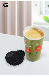 Mignon couple tasse à café tasse créative étudiant bureau tasse de voyage en céramique avec couvercle - Product Image 2