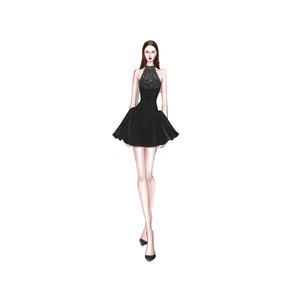 Abito da donna sexy e scintillante con scollo all'americana nero, strass e perline, mini gonna, firmato - Produttori di abbigliamento asiatici - Product Image 1