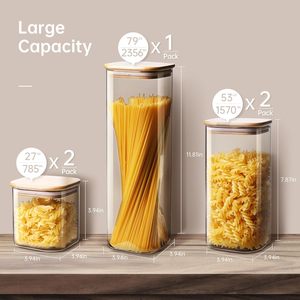 Recipientes Cuadrados de Vidrio de Borosilicato para Almacenamiento de Alimentos con Tapas de Bambú Herméticas y Cierre Abatible - Product Image 2