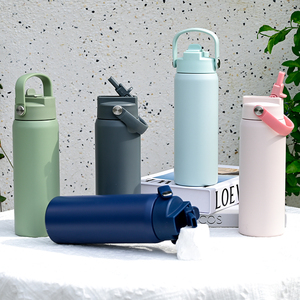 Custom 24oz Double Wall Stainless Steel 4-in-1 Straw Lid Water <b>Bottle</b> Vacuum Insulated Sports <b>Flask</b> for Gym Fitness - Product Image 5