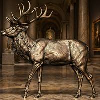 Statue de renne en bronze grandeur nature personnalisable pour les paysages extérieurs de luxe, sculpture en bronze
