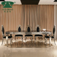 Mobilier d'hôtel argenté acier inoxydable vente en gros restaurant table à manger 6 places