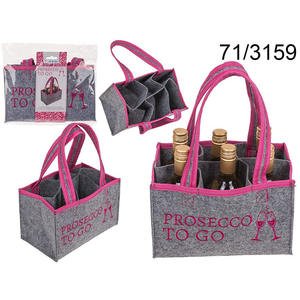 Sac à vin en feutre gris personnalisé avec logo, pour 6 bouteilles, sac à vin durable pour plusieurs bouteilles avec accents roses - Product Image 3