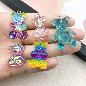 Breloques en forme d'ours pour la fabrication de bijoux, 18 mm, pendentifs en résine irisée transparente, 7 styles - Product Image 3