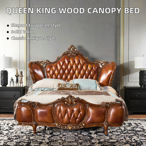 <span class=keywords><strong>Cama</strong></span> con Dosel Estilo Victoriano <span class=keywords><strong>de</strong></span> Lujo con Cabecera <span class=keywords><strong>de</strong></span> Cuero Marrón Acolchado y Tallados en Madera - Product Image 2