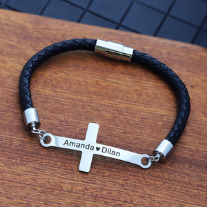 Broche magnético grabable con <span class=keywords><strong>nombre</strong></span> DIY para hombre y mujer, Cruz <span class=keywords><strong>de</strong></span> acero inoxidable Love Jesus Christ para pulsera, cuero <span class=keywords><strong>de</strong></span> moda para pulsera - Product Image 4