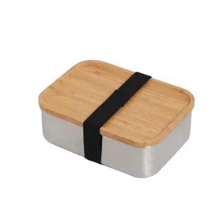 覆盖餐盒精美木制304不锈钢2/3网格用于食品存储便当盒安全用于户外活动食品容器