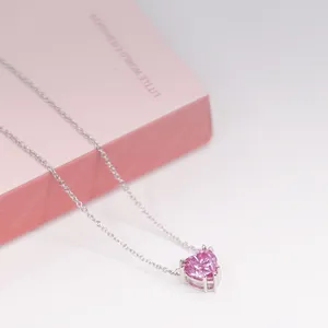 18K White Gold Heart Shape 2carat Pink Moissnaite Pendant 16 Inches Chain Necklace For Women Gift