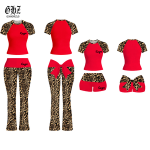 Novedades 2025, Ropa Y2K para <span class=keywords><strong>Mujer</strong></span>, Conjunto de 2 Piezas con <span class=keywords><strong>Pantalones</strong></span> Cortos y Blusa de Manga Corta con Estampado de Leopardo, Logotipo Personalizado - Product Image 1