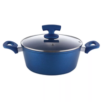 Ensemble de casseroles de cuisine en aluminium avec revêtement antiadhésif bleu, matériau en verre, design contemporain écologique