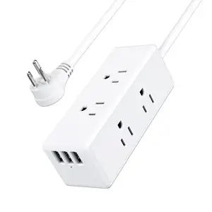 America Standard Power Strip With 2M Extension Cord Socket 125V 15A,Multiple Plug,8 US AC Outlet And 3 USB Fast Charging Ports