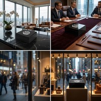 Boîte à thé Landy de luxe noir brillant avec 4 compartiments et fenêtre en verre, présentoir laqué pour sachets de thé, idéal pour boutiques de cadeaux et grossistes