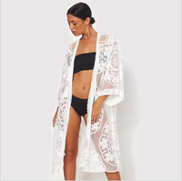 Soldes d'été : Robe de plage en maille de coton 100% avec dentelle, ouverture devant, robe longue, robe pour femmes