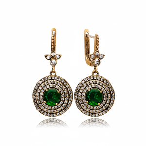 Émeraude CZ forme ronde Style ottoman en gros boucles d'oreilles authentiques bijoux en argent 925 - Product Image 2