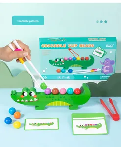 Jeu de société éducatif en bois pour le tri et la concentration des couleurs, avec perles à clipser Crocodile et Renard - Product Image 3