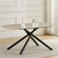 Table à manger minimaliste ovale avec plateau en pierre frittée, pieds en acier épais, stable, pour restaurant