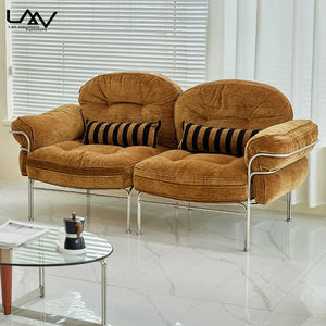 Estilo de diseñador Sala de estar Sofá vintage Hotel Villa Marco de metal Lujo Tela marrón Sofá de 3 asientos Muebles - Product Image 4