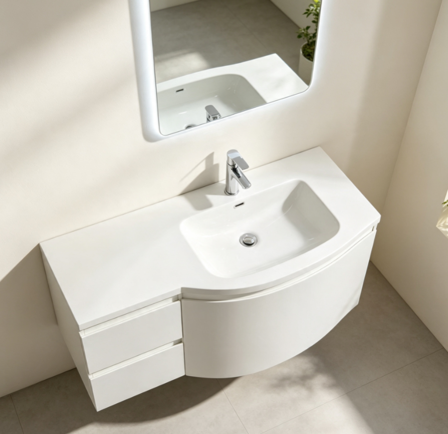 Luxury Modern Wall-Mounted Vanity Combo Mirror Wash Basin Rectangle ...