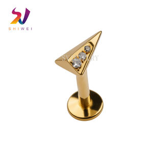 <span class=keywords><strong>Labret</strong></span> Triangle en Titane F136 : Plaqué Or PVD, Boucle d'Oreille à Dos Plat Fileté Internement, Bijou de <span class=keywords><strong>Piercing</strong></span> de Haute Qualité - Product Image 1