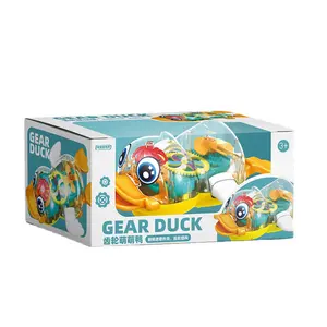 HY Toys new transparent gear Cute duck universal drive dazzling rotating light music children's toy