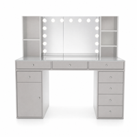Table de maquillage avec miroir éclairé par des ampoules LED et étagère ouverte pour une dressing élégante complète, un bureau de toilette et une armoire