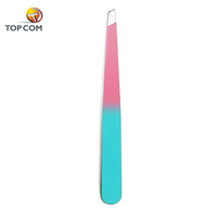 Ensemble de 3 pinces à épiler pour cils et sourcils en acier inoxydable à pointe inclinée, avec étui en cuir durable et sûr