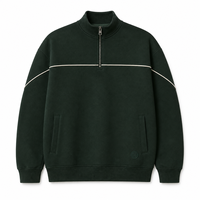 Sweat-shirt personnalisé vert foncé à col montant et demi-zip avec passepoil contrastant pour homme