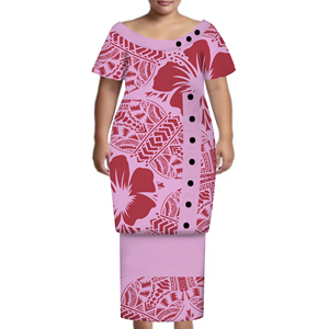 Nouveau Tonga Design femmes à manches courtes tenue décontractée personnalisé polyénésien Puletasi avec bouton <span class=keywords><strong>robe</strong></span> <span class=keywords><strong>grande</strong></span> <span class=keywords><strong>taille</strong></span> Samoan vêtements 2 pièces - Product Image 4