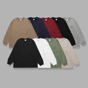 Venta al por mayor personalizada de la calle de los hombres fuera del hombro <span class=keywords><strong>camiseta</strong></span> 100% algodón de gran tamaño de <span class=keywords><strong>manga</strong></span> <span class=keywords><strong>larga</strong></span> Camisetas con bolsillo - Product Image 1