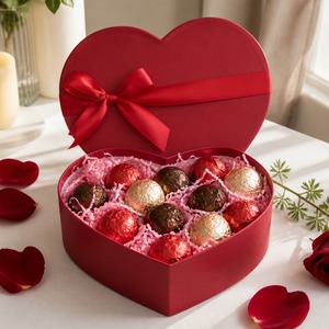 Caja de Regalo de Chocolate en Forma de Corazón Rojo Mate Personalizada con Lazo de Cinta, Dos Piezas, Suministro Directo de Fábrica al por Mayor <span class=keywords><strong>para</strong></span> Venta al por Menor y <span class=keywords><strong>Regalos</strong></span> - Product Image 1