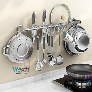 מתלה נירוסטה WESDA, מתלה קיר למטבח, מתלה לסירים, מחבתות, מכסים, ווים, מארגן מטבח, מתלה לסירים - Product Image 4