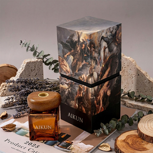Aikun Luxury Natural Amber Glass <b>Reed</b> <b>Diffuser</b> Gift Set Wooden Cap Art Box <b>For</b> Lavender Retail Home Fragrance Spa Gift Supply - Product Image 1
