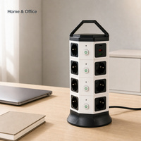 Multiprise sur mesure avec protection contre les surtensions, design vertical, prise européenne, 2 ports USB-A, 1 port USB-C, rallonge