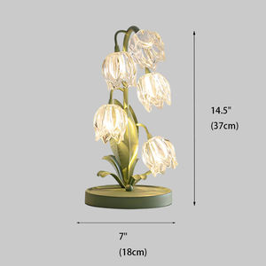 Lámpara de Mesa Polarux Lily Valley, Estilo Vintage Pastoral, Decoración para Dormitorio, Base de Metal Latón Verde, Pantalla de Vidrio con Diseño Floral, Lámpara de Mesa Verde <span class=keywords><strong>Niya</strong></span> - Product Image 2