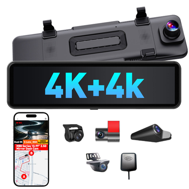2026Premium 10.99 Inch 4K+4K Dual Lens Dash Cam Touch Screen Car DVR with GPS WIFI ADAS Super Night Vision Loop Recording