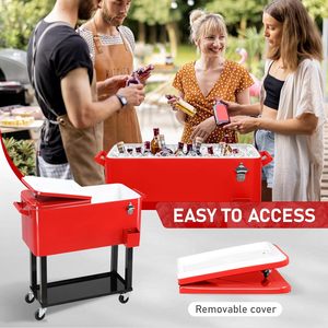 Nevera Portátil con Ruedas de 73L, Cesta de Hielo Metálica Aislada, Carro Refrigerador con Ruedas para Bebidas, Latas y Cerveza - Product Image 3