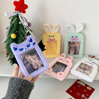 Porte-cartes photo en peluche douce de la série animaux de dessin animé Kawaii, pendentif pour sac, fournitures scolaires