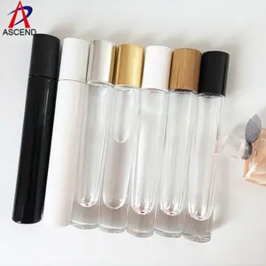 Cilinder Dikke Bodem Sample Roll Op Flessen Reizen Set Ronde Hervulbare 10Ml Glazen Parfum Spray Fles Met Zilver Goud cap