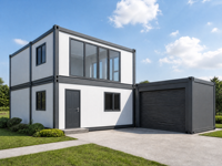 Garage préfabriqué modulaire à deux étages en panneaux d'acier à assemblage rapide, garantie 5 ans, design moderne pour maison familiale, maison conteneur de 40 pieds