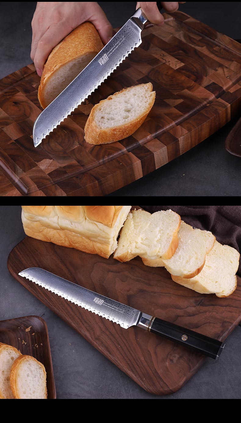FINDKING 8 inch Knives Octagonal Handle 67 Layers Damascus Steel Kitchen Chef Knife Serrated Bread Knife