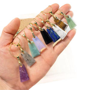 Kalung liontin baja tahan karat Bohemian baru, batu akik segi empat batu Semi mulia desain geometris Trapezoid era baru - Product Image 5