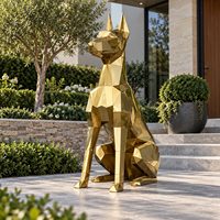 Sculpture de chien géométrique en acier inoxydable doré, poli miroir, statue animale personnalisée pour villa, cour, hôtel, entrée de jardin