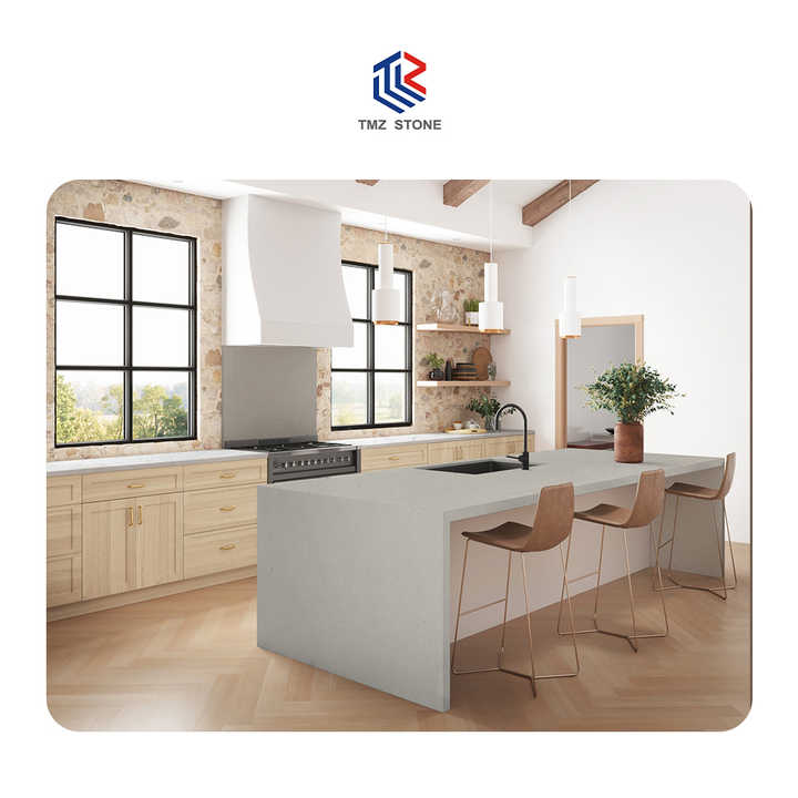 TMZ High Quality French Beige Grey Quartz Countertop 4056 Modern Design Series for Home Decoration for Villas OEM/ODM 3D Model