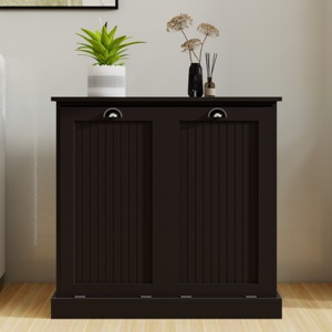 Two Compartment Tilt Out <b>Laundry</b> Sorter Cabinet Black Storage Organizer For Home Use - Product Image 6