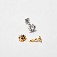 Perhiasan Tubuh Tragus Helix Mini Flat Back Labret Stud Berulir Dalam dari Baja Tahan Karat YW 16G
