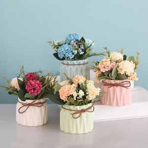 Plantes artificielles en pot d'hortensias en gros, fleurs artificielles pour salon, verdure, bouquets, bonsaïs, décoration de bureau - Product Image 1