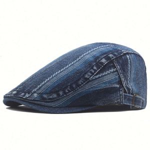 Men's and Women's Washed Denim Beret <b>Hats</b> <b>for</b> Spring Autumn Gatsby Style Flat Top Ivy Cap <b>for</b> Outdoor Shade Casual Daily Use - Product Image 3