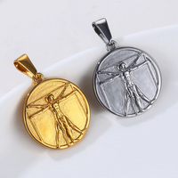 Pendentif Homme en Acier Inoxydable Plaqué Or 18 carats, Motif Homme de Vitruve de Da Vinci, Boussole, Cupidon, Ange, Croix de Jésus, pour la Fabrication de Bijoux